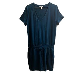 DAILY RITUAL, V-Neckline, Drawstring Waist, Cap Sleeves Romper, Dark Teal, L
